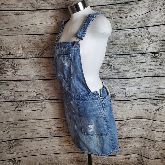 Vero Moda Denim Skirt Overalls Dungaree Light Wash Distressed Ripped Size XS - Picture 2 of 8